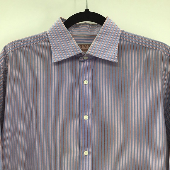 PINK Thomas Pink Men’s Striped Button Down Dress Shirt Career Blue Size 16/34.5 - Picture 3 of 7